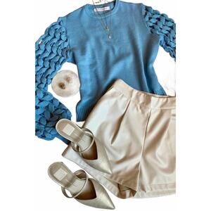 NEW MARIA PAVAN women's taissa woven sleeve sweater in sky blue